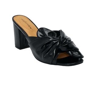 Comfortview Bekah Black Faux Leather Tie Front Chunky Heel Slip On Mules Size 8